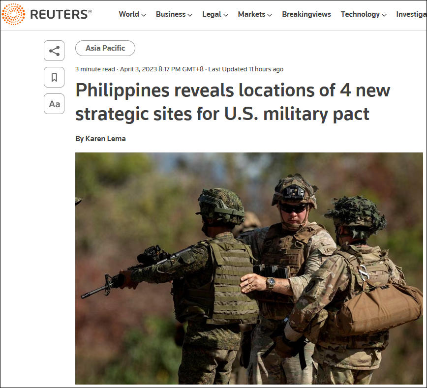 快讯-菲律宾公布新增4个美军基地位置，其中一处距离中国台湾岛仅400公里(2)