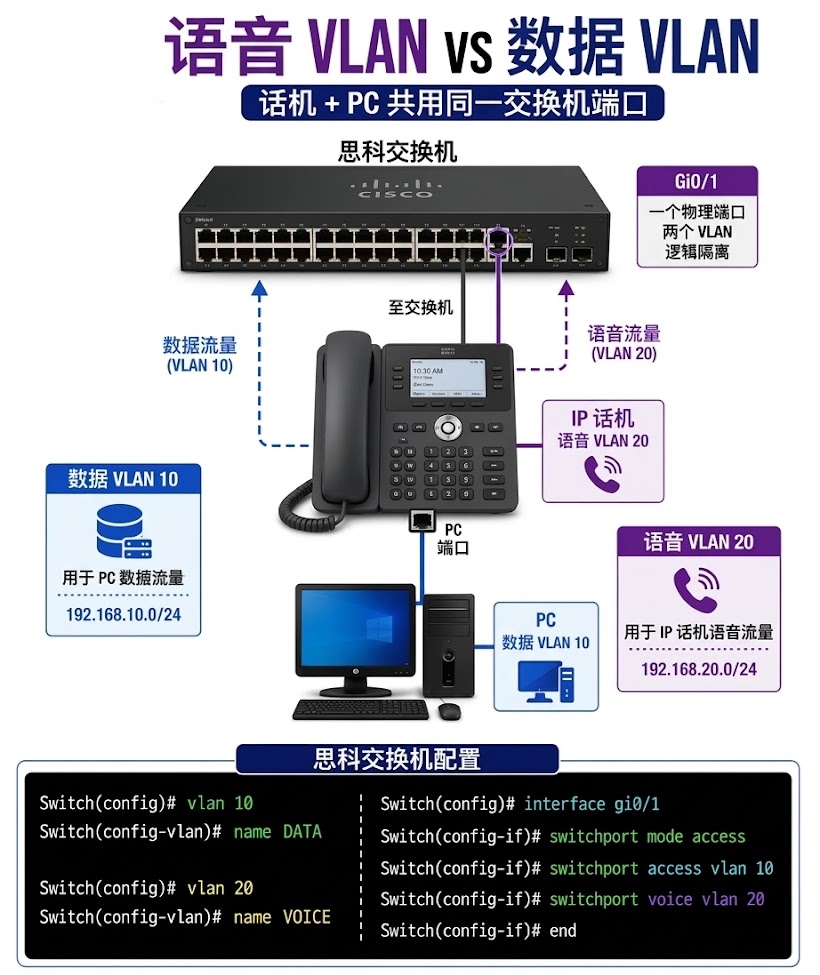 网络通讯-语音 VLAN 与数据 VLAN — 一个交换机端口，两个不同的网络(1)