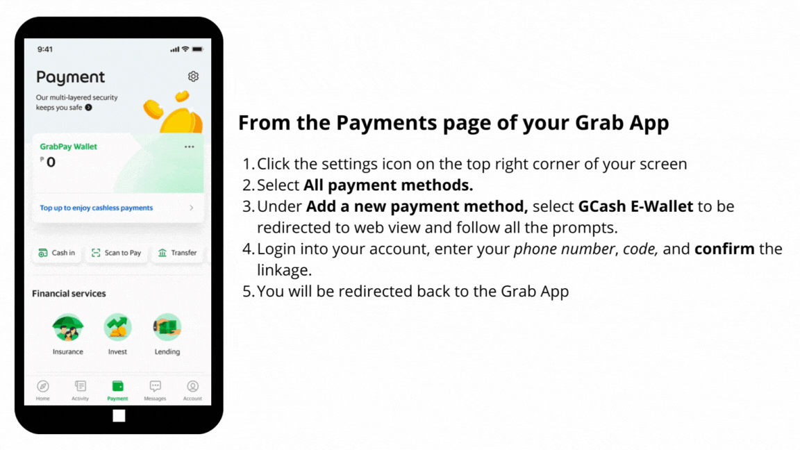 如何添加 GCash 电子钱包作为Grab付款方式
